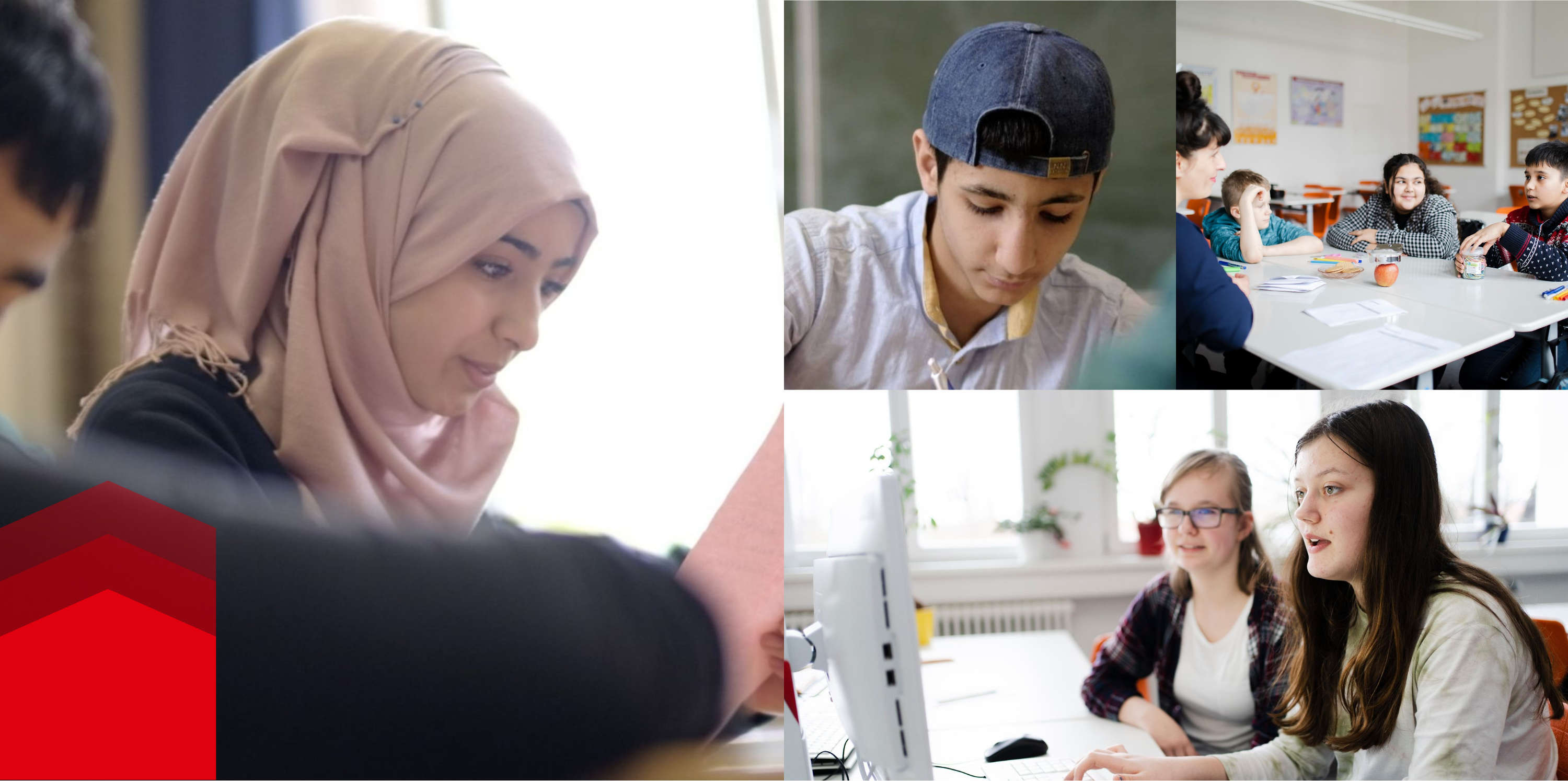 Collage av bilder med barn fra forskjellige nasjoner på skolen 