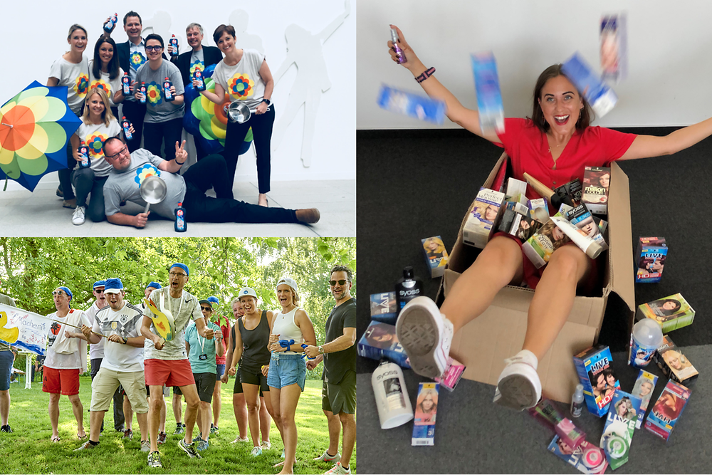 Collage av Henkel-ansatte som har det gøy på forskjellige aktiviteter 