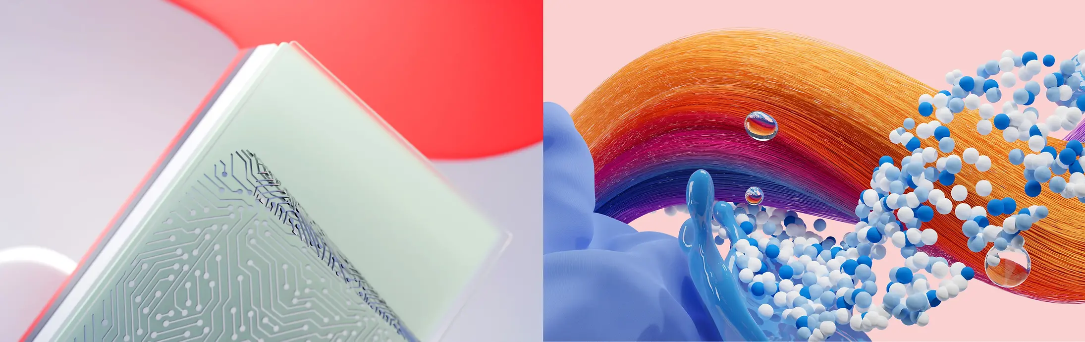 Abstrakt bilde som representerer Henkel-virksomhetene Adhesive Technologies + Consumer Brands (Hair og Laundry & Home Care).